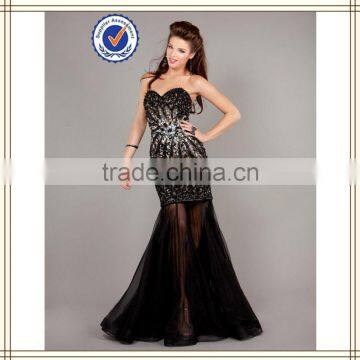 Newest black deep V neck full beads long dress