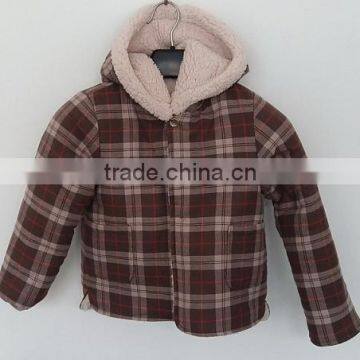 Baby Boys Brown Grid Over Coat With Faux Fur Cap for Winter