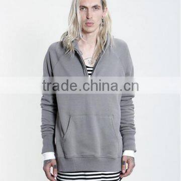 Male Autumn Solid Color Hoodie Zipper Side Open Cap Unlined Upper Pullover Garment With 1/3 Front Zipper photo-2