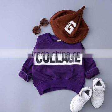 cheap price children pullover batwing sleeve purple color with 'COLLEAGE' letters kids clothing