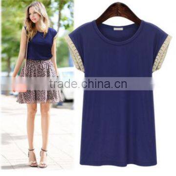 F20031B Round Neck Solid Color Women Summer Shirt Fashion Short Sleeve Shirt