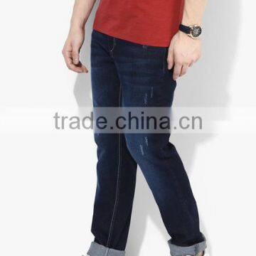 Man Latest Denim Washed Navy Jeans Mid Rise Regular Fit Denim Jeans photo-3