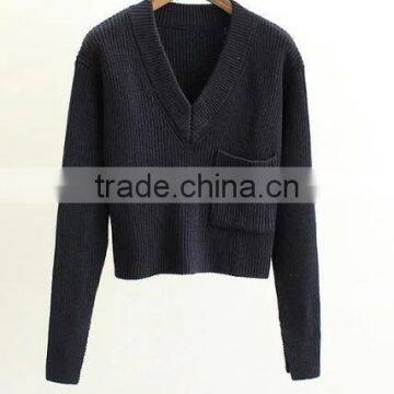 EY0864S Women Long Sleeve Deep V-Neck Knitted Pullover Sweater photo-2
