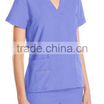 Women's V-Neck Scrub Top With 3 Pockets Scrub Suit photo-3