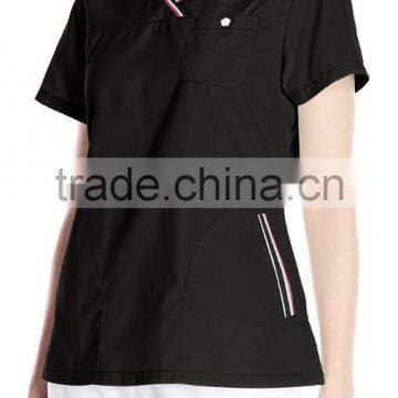 Women's Sporty Crossover V-Neck Scrub Top Stripe Trim Nurse Uniform photo-5