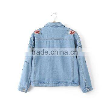 Women's Spring Rose Pattern Embroidered Washed Short Tops Denim Jacket/coat photo-4