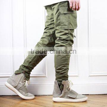 Mens Green Pocket Inside Hem Zipper Woven Fashion Pants photo-4