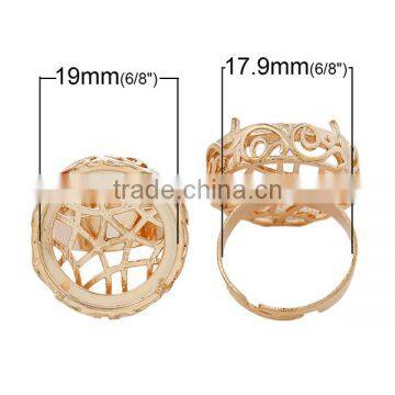 Copper Rings Adjustable Round Rose Gold Cabochon Setting Hollow Pattern 17.9mm Ring Setting photo-2