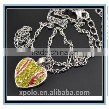 XP-MP-099335 FACTORY PRICE Wholesale Softball Pendant Shape Crystal Rhinestone Heart Pendant Necklace photo-3