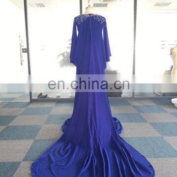 2017 Wholesale Scoop Neckline Chiffon Summer Wear Women Long Blue Plus Size Evening Dress photo-2