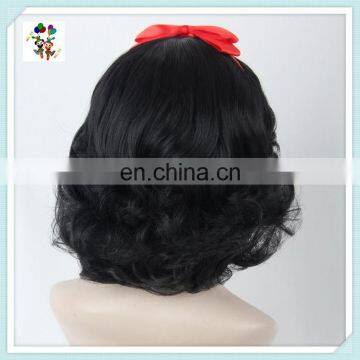 Snow White Princess Black Short Curly Cosplay Wigs With Red Bow HPC-0051