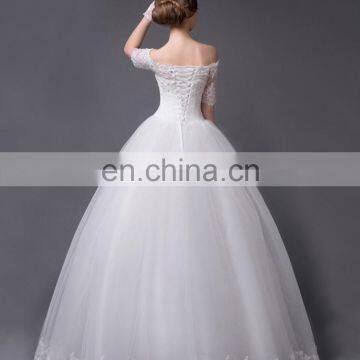 Off-shoulder Lace Wedding Dress A Line Slim Floor Length Bridal Gown photo-5