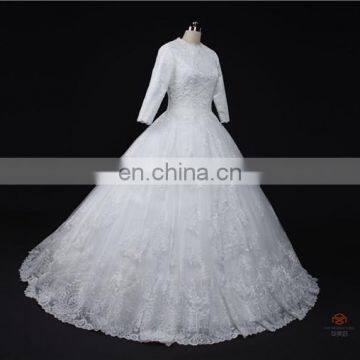 HMY-E0363 Scoop Neckline Heavily Appliqued Lace Floor Length Muslim Long Sleeve Wedding Gown 2016 photo-4