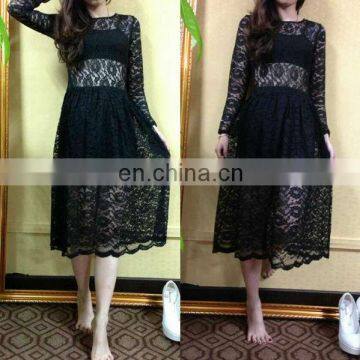 Powersweet 2014 Latest Design Pure Black Aate Sexy Party Lace Dress For Autumn/Winter