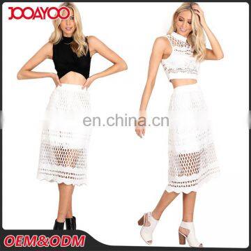 Factory Price Latest Fashion Design High Waist Midi Women Skirts Crochet Lace White Ladies Long Skirt