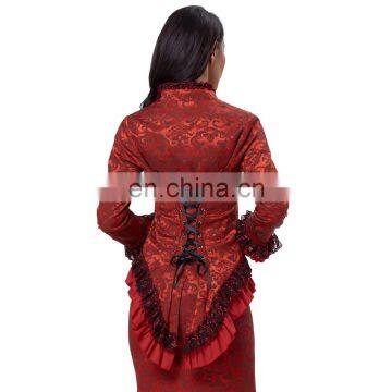 Belle Poque Women's Retro Vintage Gothic Victorian Corset Style Lace Embellished V-Neck Jacquard Red Coat Tops BP000223-2 photo-2