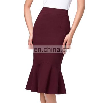 Kate Kasin Occident Women's Fashion OL Causal Wine red Mermaid Hips-Wrapped Pencil Skirt KK000241-2