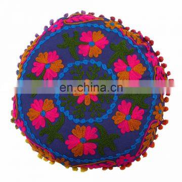 Flower Embroidered Suzani Round Cushion Cover Round Pillow Case Home Decor