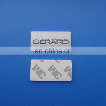 Matte silver custom engrave GERARD logo metal plate with 3M adhesive sticker