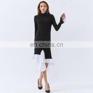 TWOTWINSTYLE Sweater For Women O Neck Long Sleeve Irregular Hem Loose Sweater Patchwork Casual photo-2