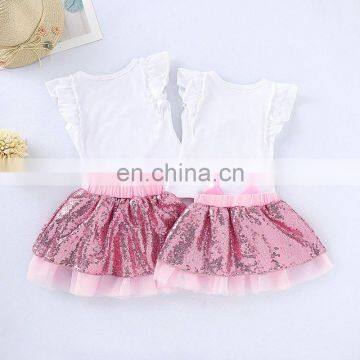Summer Girls Clothing Set Sleeveless Letter T-shirt Lace Sequin Skirt Outfits Kids Toddler Girls Clothes photo-3