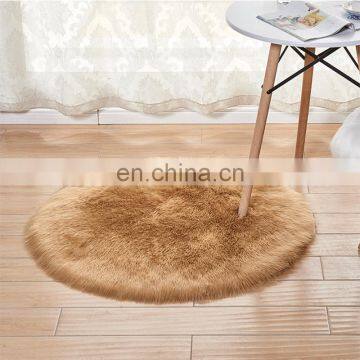 European Fashion Luxury Round Shape Solid Color Washable Bedroom Living Room Fluffy Faux Fur Carpet Rug photo-3