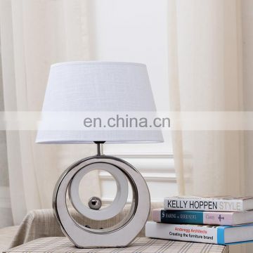 Nordic modern custom round ceramic base cheap silver bedside lamps for hotel home table decoration