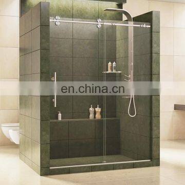 Sliding stainless steel frame big roller tempered glass  shower room