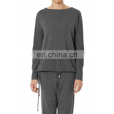 Two pieces of knitted cashmere sweater and pants suit