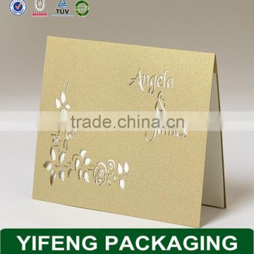 2015 hot sale Chinese traditional hollow deep red wedding invitation cards embossed English words mr and mrs