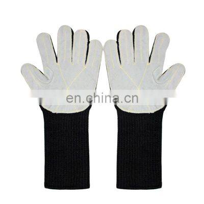 7 Gauge Stainless Steel Wire HTP Abrasion Tear cut Resistant  Gloves Sewing with Leather on Palm 38cm Long