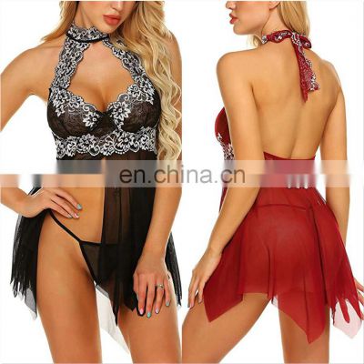 2021 America's Best Selling Neckline Split Lace Women's Midnight Sexy Robe Transparent Sexy Underwear Erotic Babydoll Lingerie