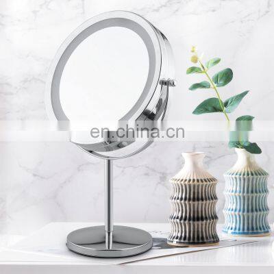 Non-slip table 360 degree Rotation 1x/3x/5x Magnification lighted bathroom led makeup mirror and led makeup mirror