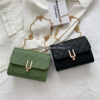 2021 New Small Square Diamond Lattice Bag Pu Solid Zipper Fashion Single Shoulder Messenger Bag With Chain Ladies Handbag