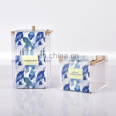 All Types Clear Transparent Small Plastic Box Storage Plastic Container Cotton Swab Holder With Bamboo Lid