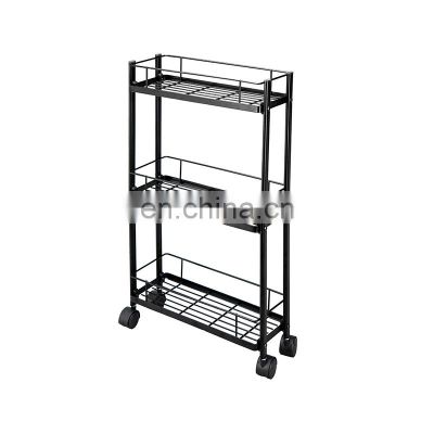 3 Tier Rolling Utility Cart with Wheels Multifunctional Metal Storage Cart Organizer Adjustable Trolley Cart with Handle