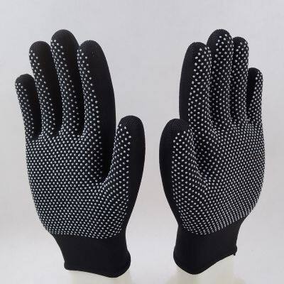 Black Polyester Thread Knitted PVC Dot Palm Coated Anti-slip Safety Work Gloves photo-4