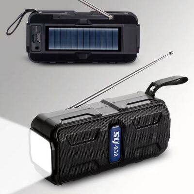 Portable Desk Hot Selling Rechargeable Solar Panels Charging Speakers with LED Flashlight Music Box Wireless Solar Speaker