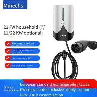 minaichi 22kw new energy electric vehicle ac charging pile with european and american standards, direct charging, card-swiping function, for home use