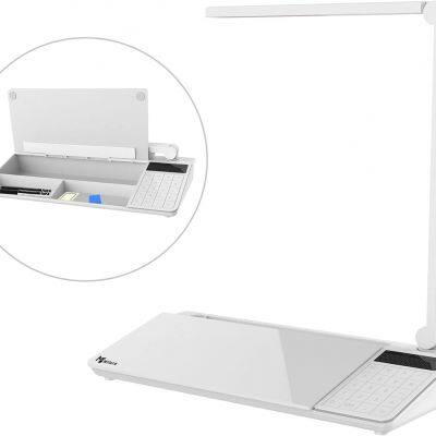 Desktop Writable Glass Whiteboard Organizer Storage Box With Table Lamp, Calculator and Wireless Charger