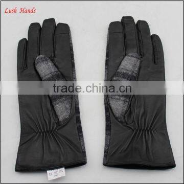 Mens Leather and Gingham Checks Fabric Gloves Touch Screen Lining Polyester photo-4
