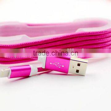 Wholesale Colorful nylon braided micro usb cable,flat noodle usb charging cable,1.5m usb data cable for iphone