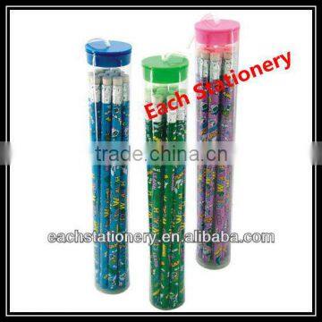 7Inches Basswood HB Pencil Foil And Revolving Pencil With Eraser In PVC Tube