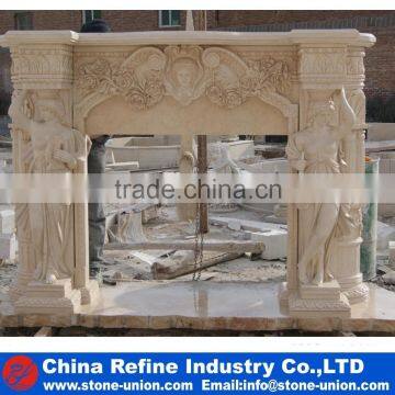 Classical Beige Travertine Fireplace Surrounding