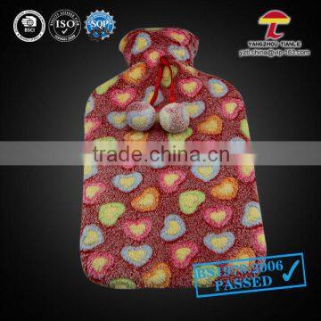 heart-shaped patterned coral fleece 2000ml BS Standard hot water bottle cover