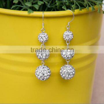 3 crystal ball 925 sterling silver earring in stock