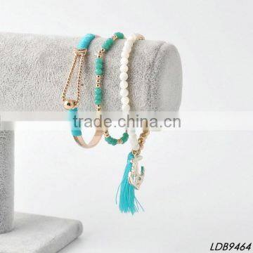 Opening Bangle Anchor Pendant Stackable Bracelet set