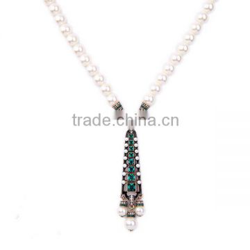 Personalized Sapphire Charm Pearl Chain Necklaces