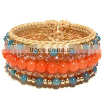 MMCF499A044 Handmade in Thailand Handwoven Stone Beaded Bracelet Boho Fashion Jewelry Semiprecious Stone Summer 2016