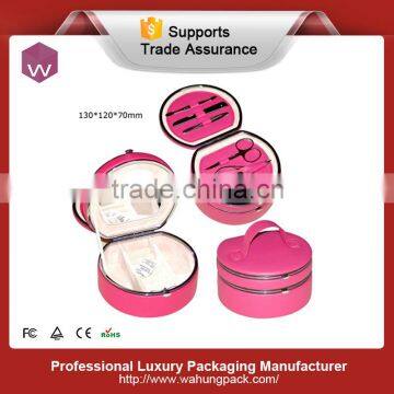 high quality red color round leather box